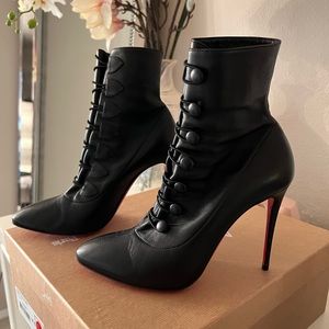 French Tutu Button Leather Booties black 37.5